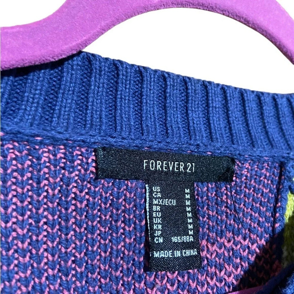 Forever‎ 21 Butterfly Checkered Sweater Blue Green Pink Size Medium - Picture 4 of 4